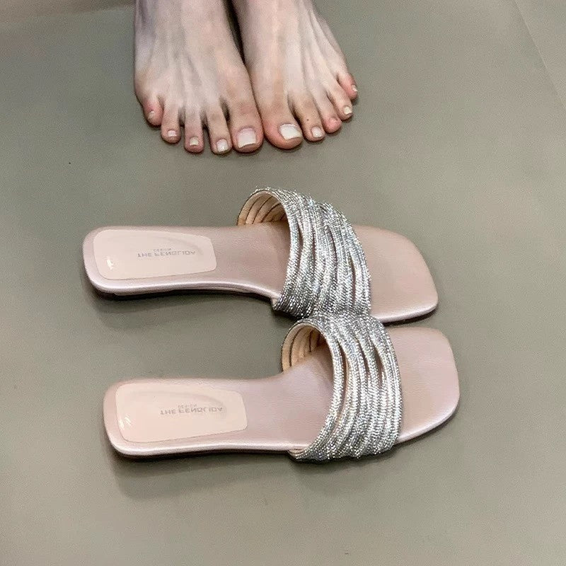 Silver-Embellished Slide Sandals