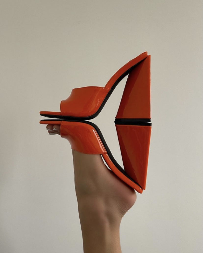 Patent Open-Toe Block Heel Sandals