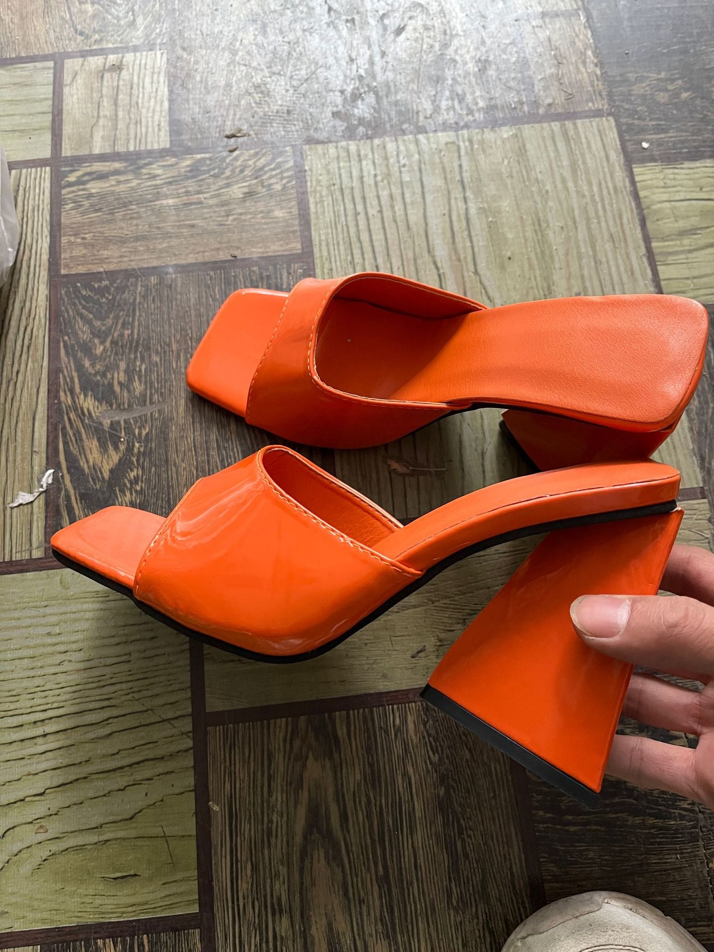 Patent Open-Toe Block Heel Sandals