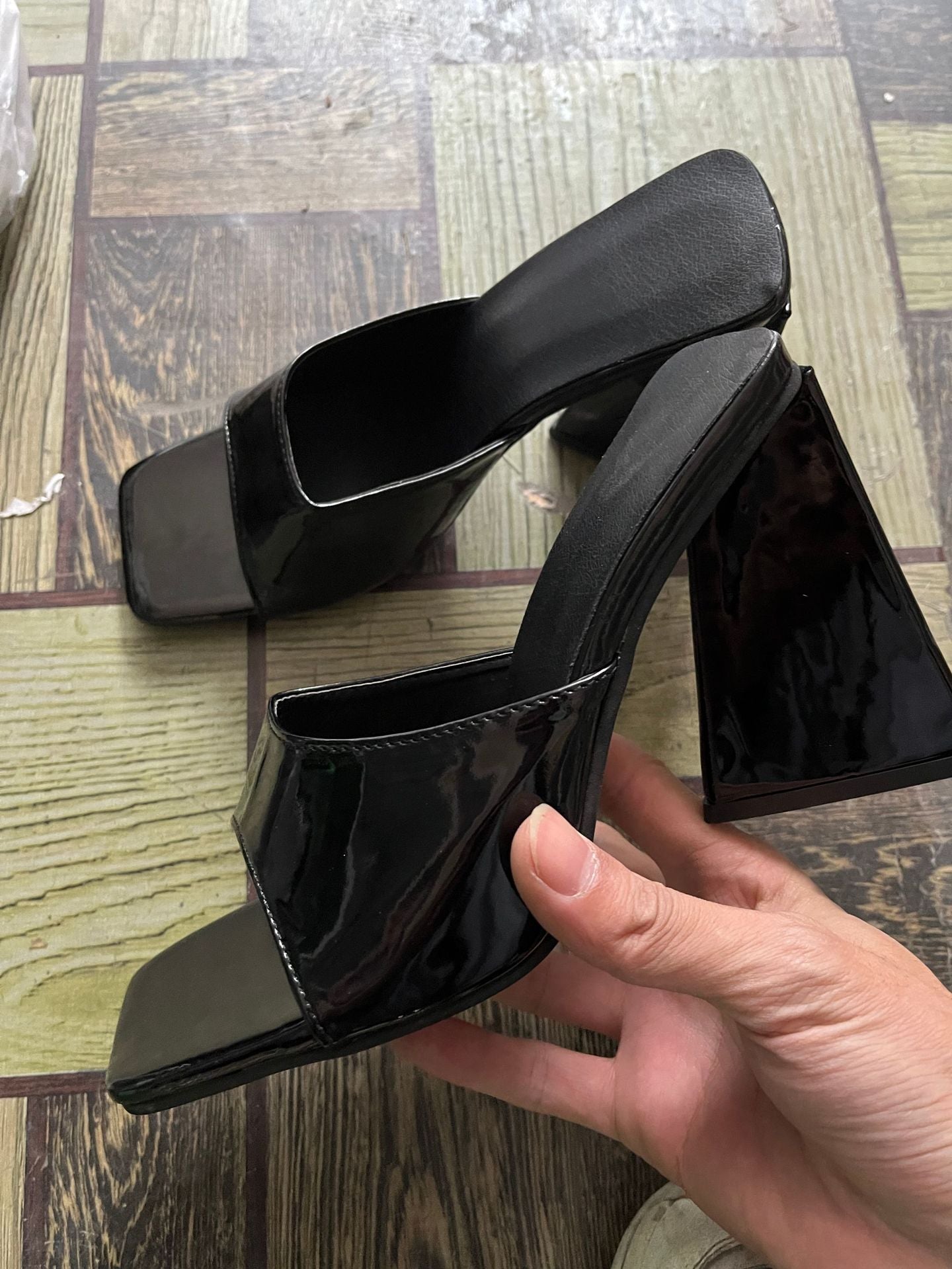 Patent Open-Toe Block Heel Sandals