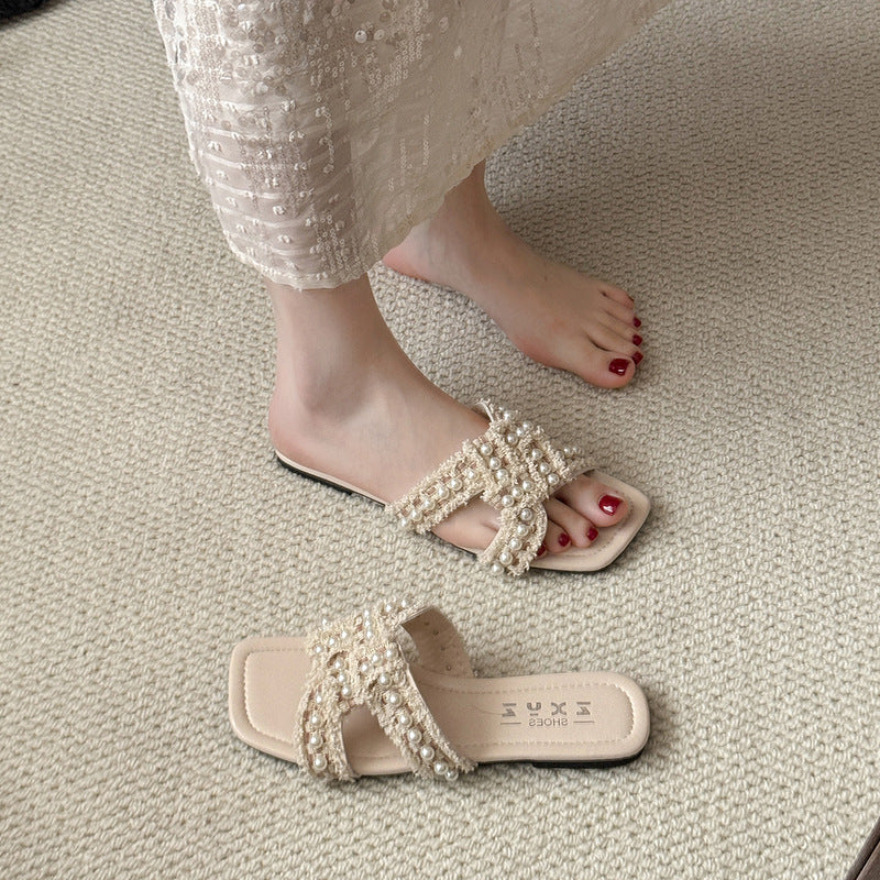 Beaded Sandals with Bow Detail