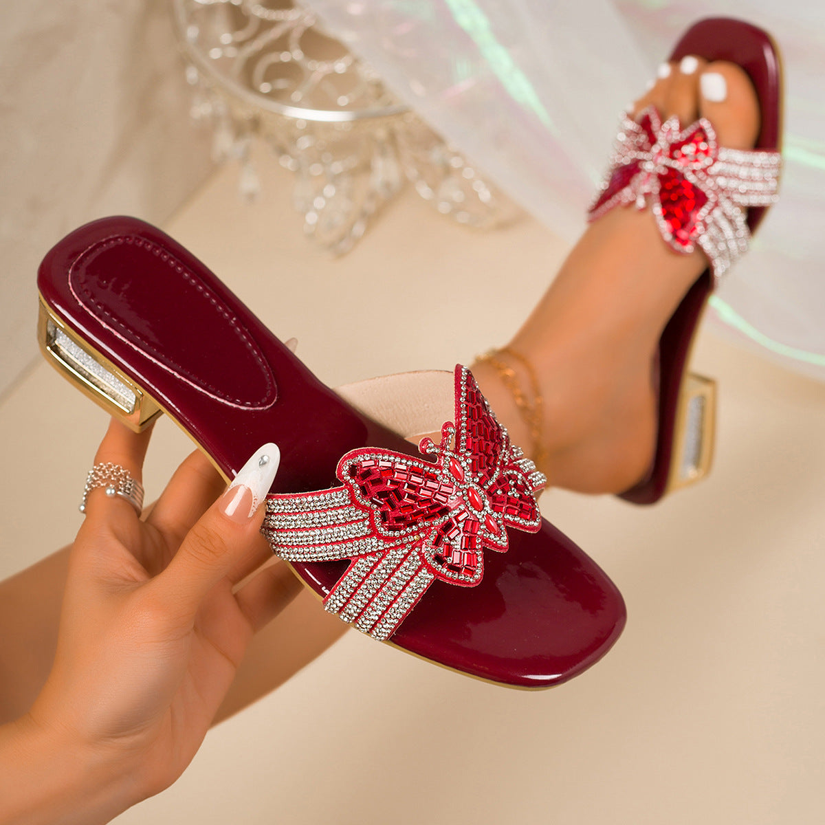 Butterfly Embellished Open-Toe Sandals