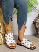 Open-Toe Patterned Sandals with Ankle Straps