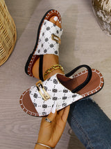Open-Toe Patterned Sandals with Ankle Straps