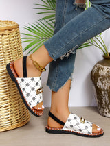 Open-Toe Patterned Sandals with Ankle Straps