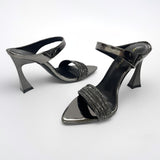 Black Strap Heeled Sandals with Rhinestones