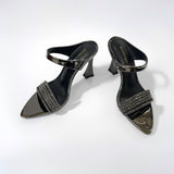 Black Strap Heeled Sandals with Rhinestones