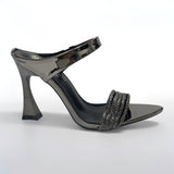 Black Strap Heeled Sandals with Rhinestones
