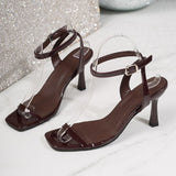 Women's Minimalist Square Toe Ankle Strap Heels