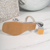 Rhinestone Clear Strap Block Heel Sandals
