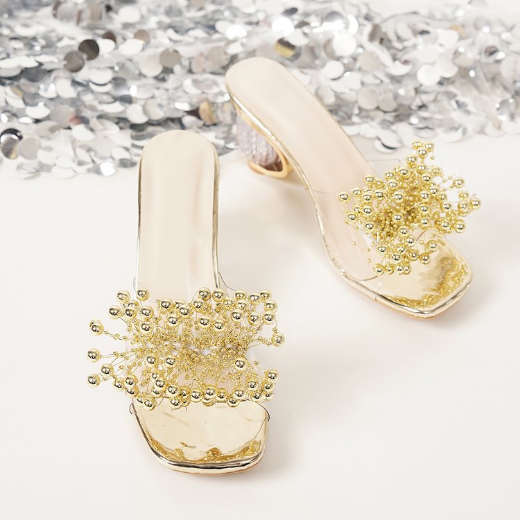 Pearl Detail Clear Strap Mule Heels Women