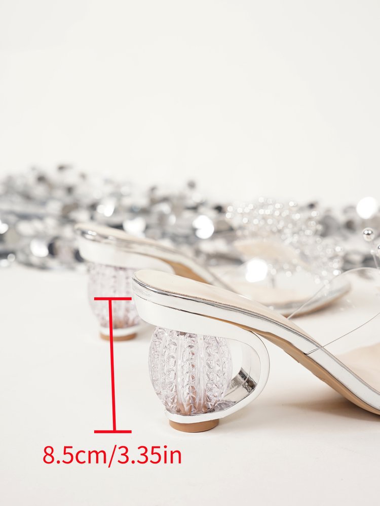 Pearl Detail Clear Strap Mule Heels Women