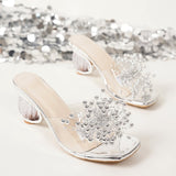 Pearl Detail Clear Strap Mule Heels Women