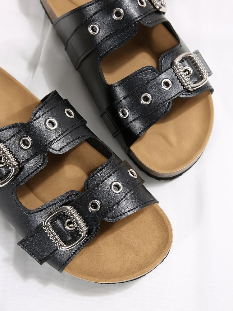 Women`s   Grommet Double Strap Slide Sandals
