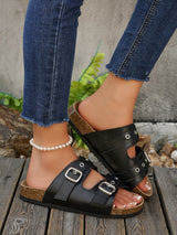 Women`s   Grommet Double Strap Slide Sandals