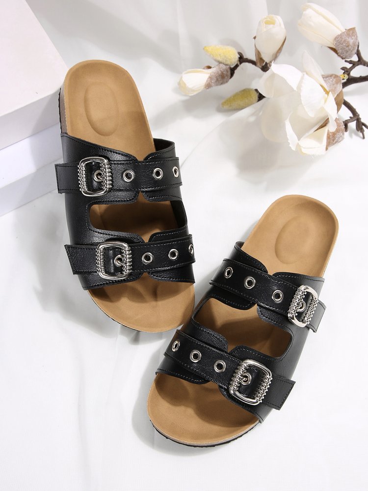 Women`s   Grommet Double Strap Slide Sandals