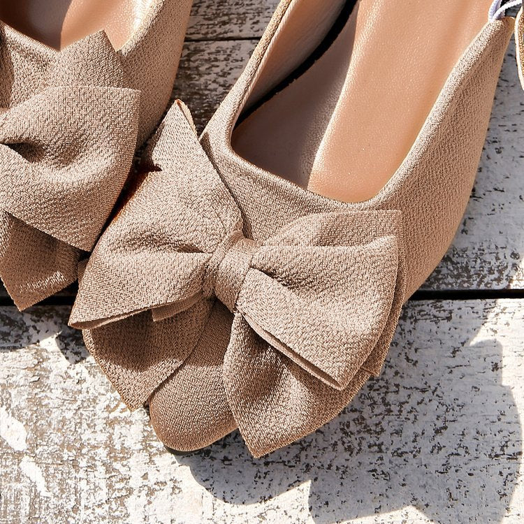 Elegant Taupe Pointed-Toe Oversized Bow Flats