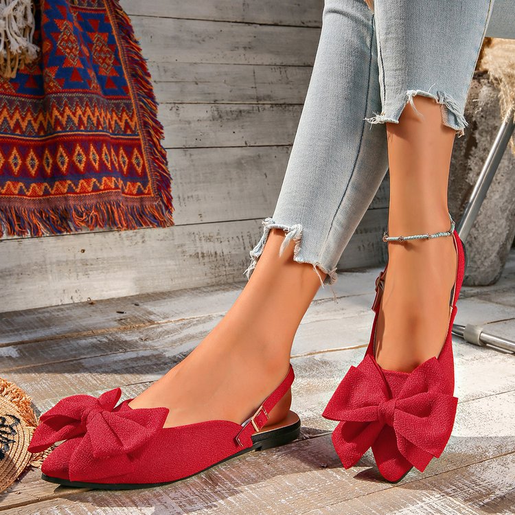 Elegant Taupe Pointed-Toe Oversized Bow Flats