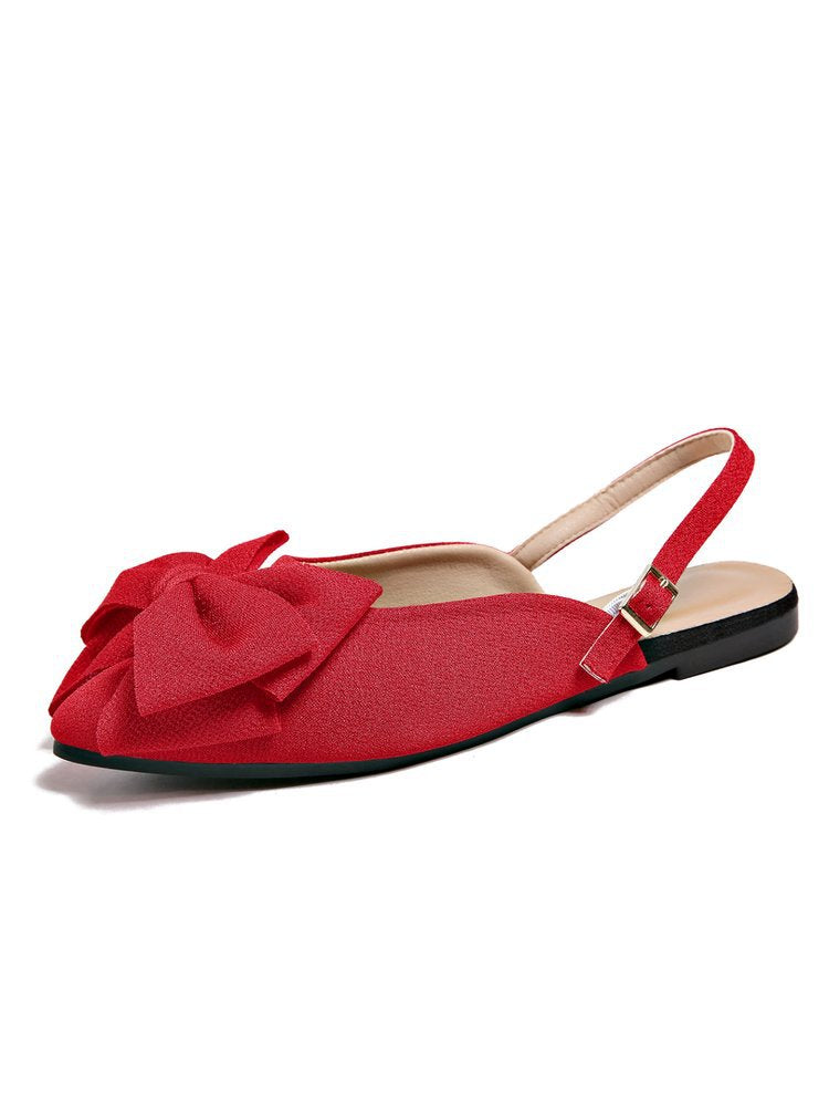 Elegant Taupe Pointed-Toe Oversized Bow Flats
