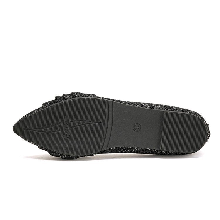 Shimmering Knit Pointed-Toe Bow Flats