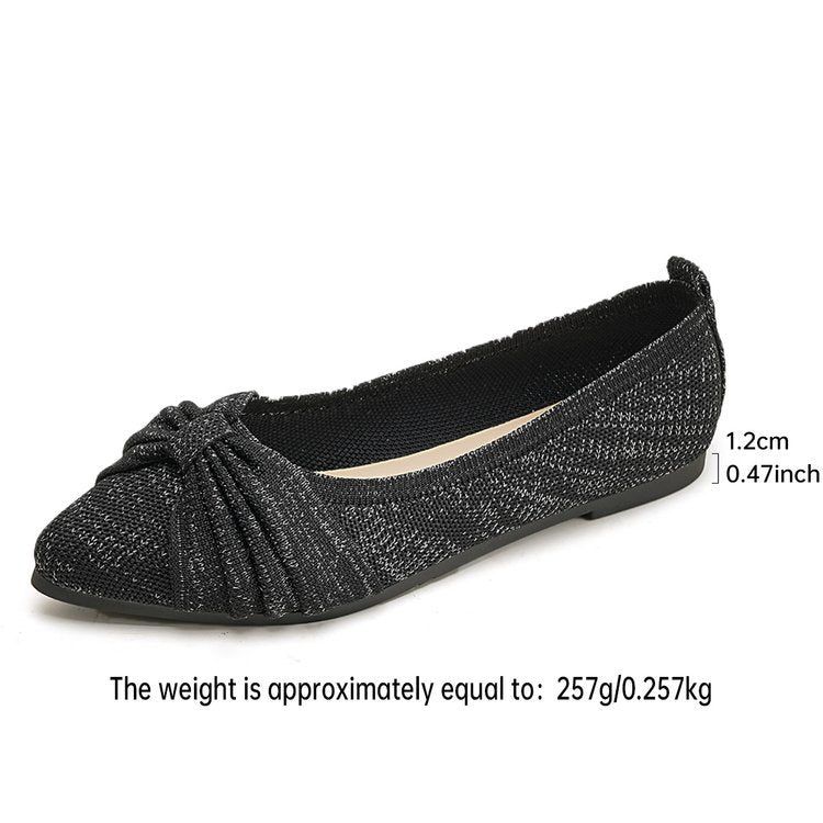 Shimmering Knit Pointed-Toe Bow Flats