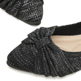 Shimmering Knit Pointed-Toe Bow Flats