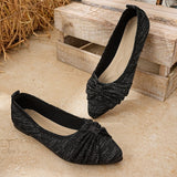 Shimmering Knit Pointed-Toe Bow Flats