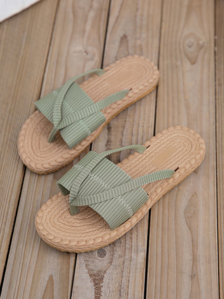 Ribbed Knit Twist-Front Rope Slides