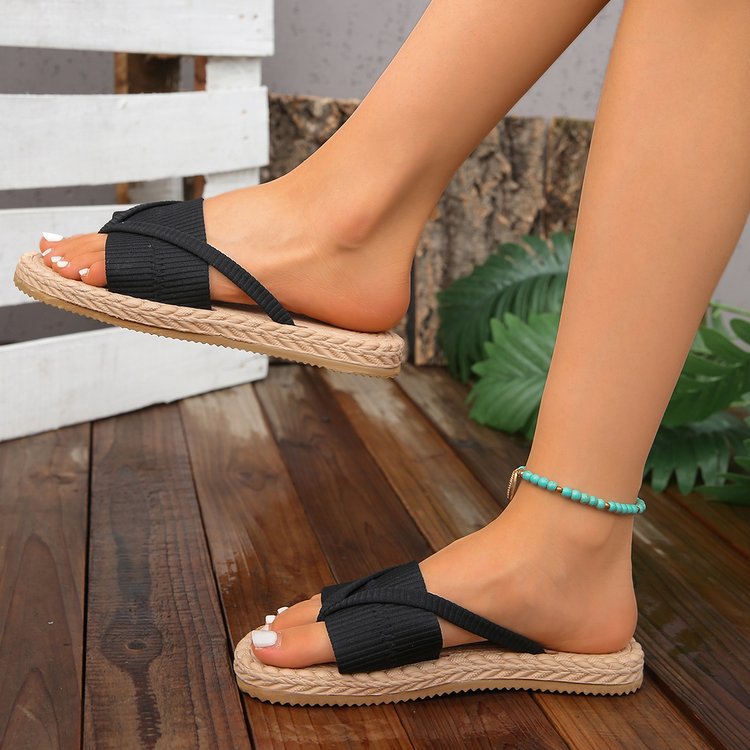 Ribbed Knit Twist-Front Rope Slides