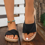 Ribbed Knit Twist-Front Rope Slides