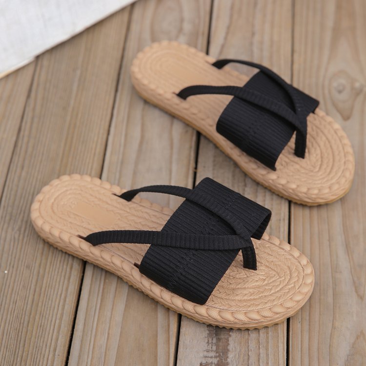 Ribbed Knit Twist-Front Rope Slides