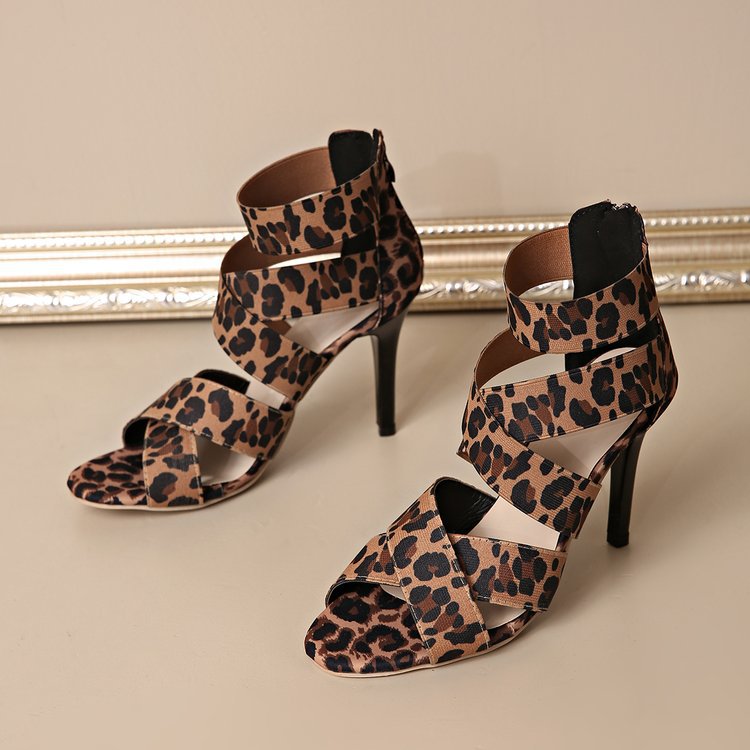 Leopard Print Multi-Strap High Heel Sandals