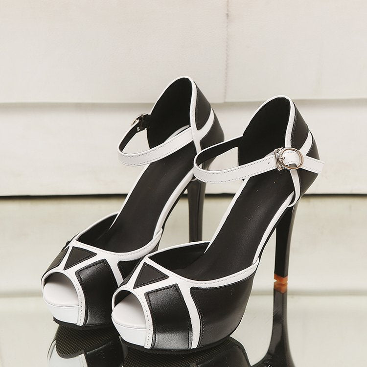 Two-Tone Black & White Platform Sandals