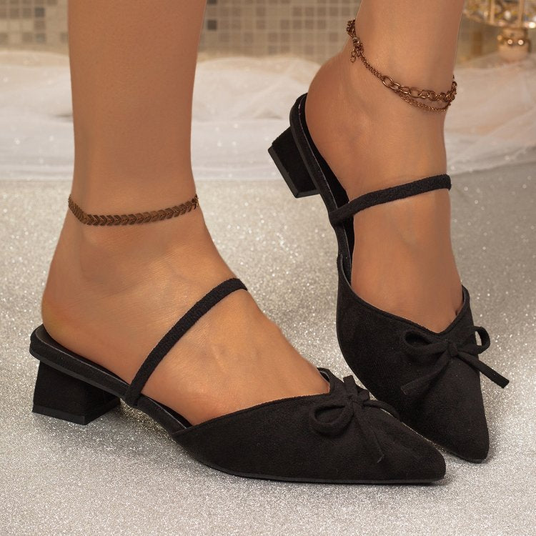 Pointed Toe Suede Mule Block Heels