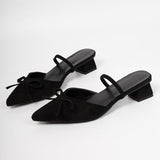 Pointed Toe Suede Mule Block Heels