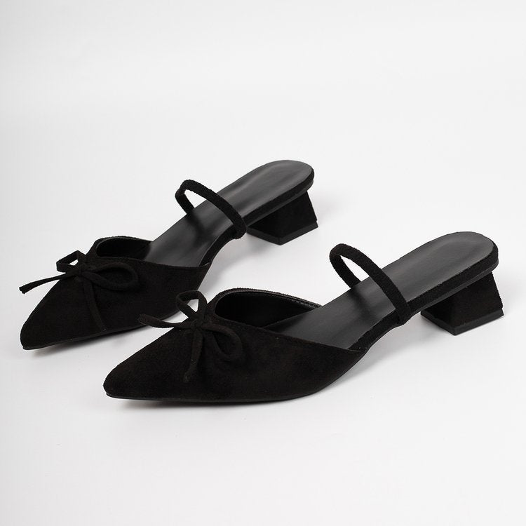 Pointed Toe Suede Mule Block Heels