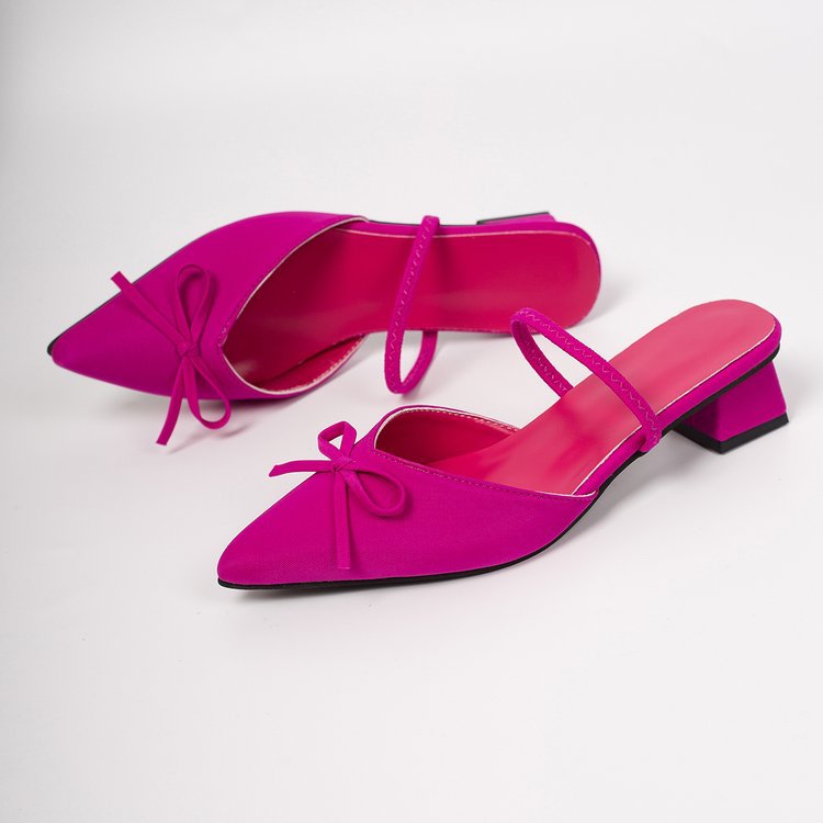 Pointed Toe Suede Mule Block Heels
