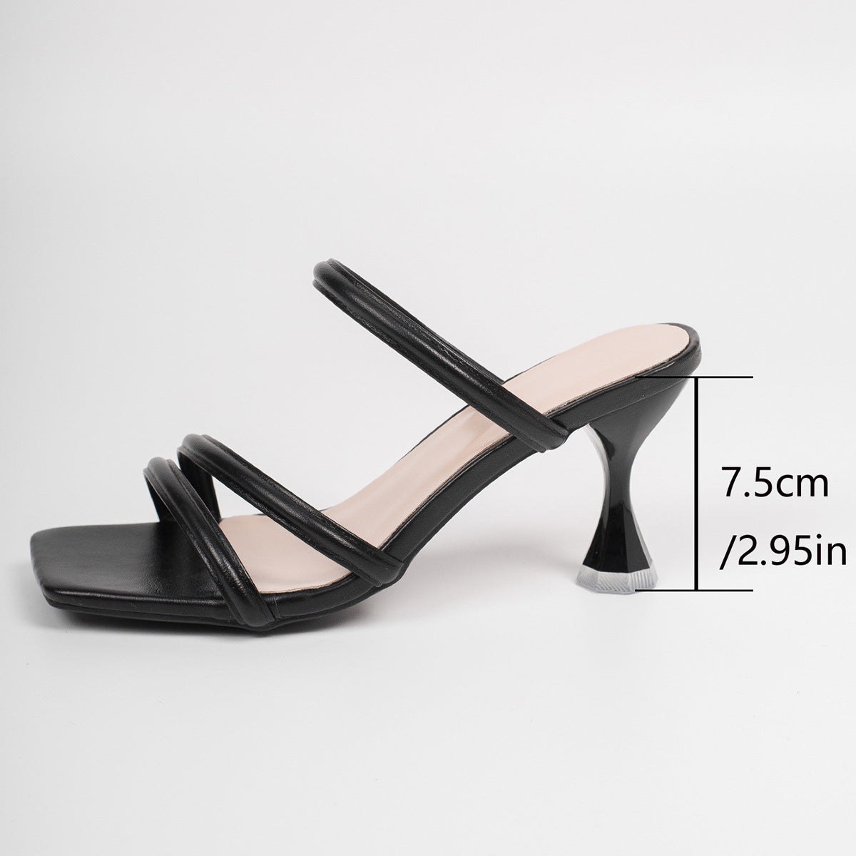 Cognac Triple-Strap Square-Toe Mules