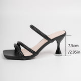 Cognac Triple-Strap Square-Toe Mules