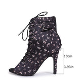 Floral Lace-Up Heeled Booties