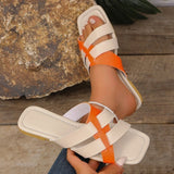 Color Block Cross Strap Flat Sandals