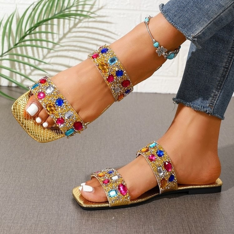 Women's Rhinestone Flat Slide Sandals