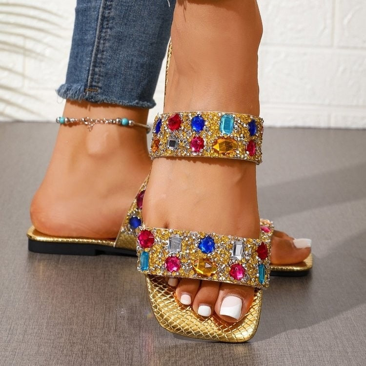 Women's Rhinestone Flat Slide Sandals