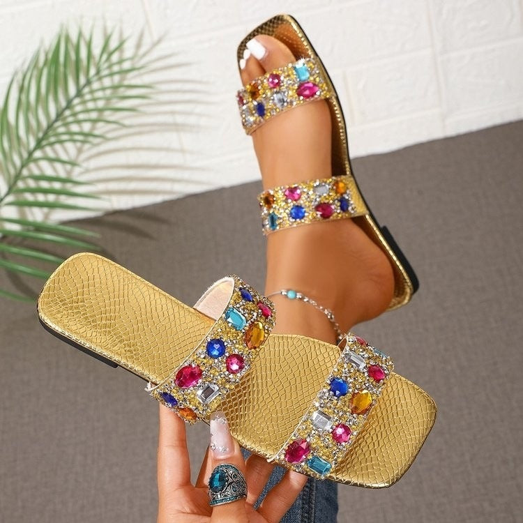 Women's Rhinestone Flat Slide Sandals