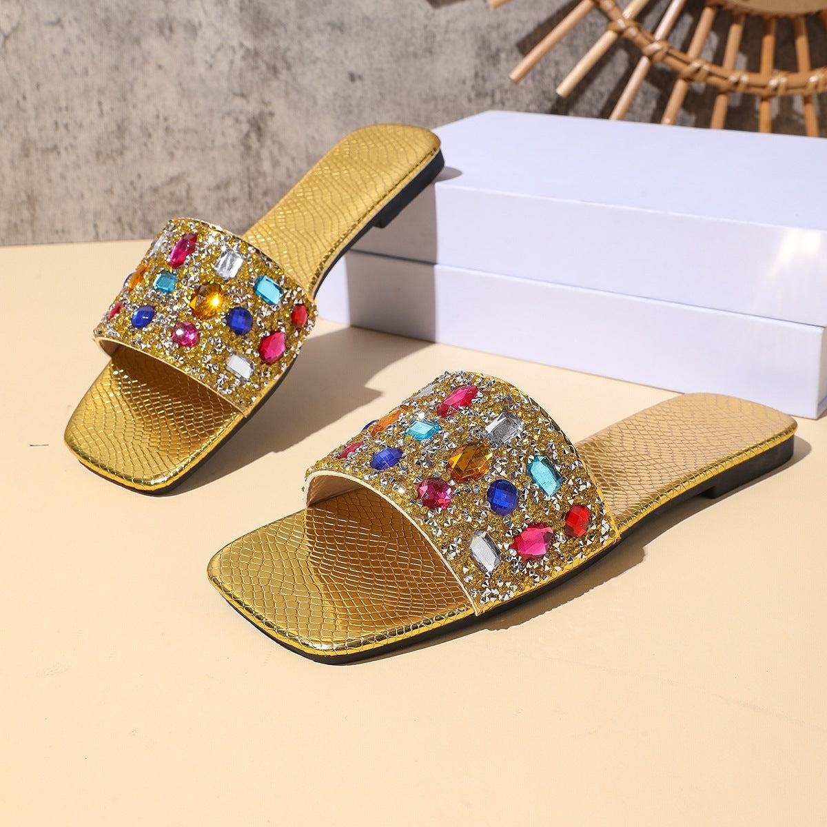 Women's Rhinestone Flat Slide Sandals