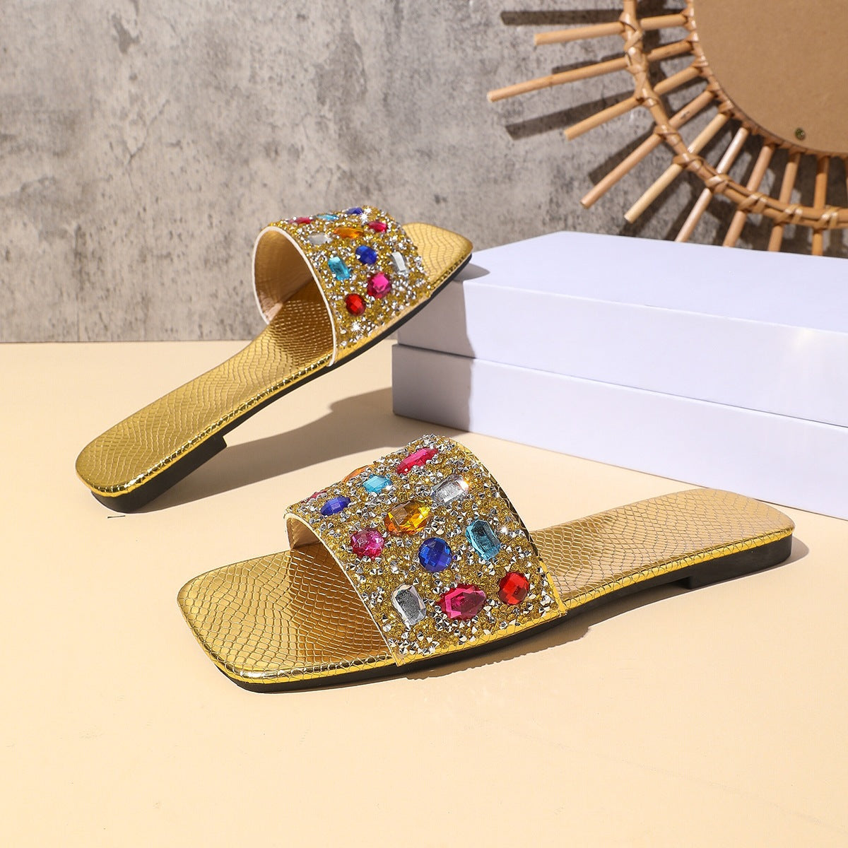 Women's Rhinestone Flat Slide Sandals