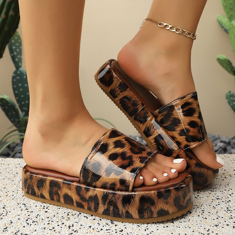 Leopard Print Platform Slide Sandals