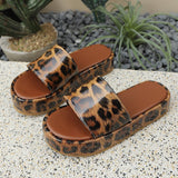 Leopard Print Platform Slide Sandals