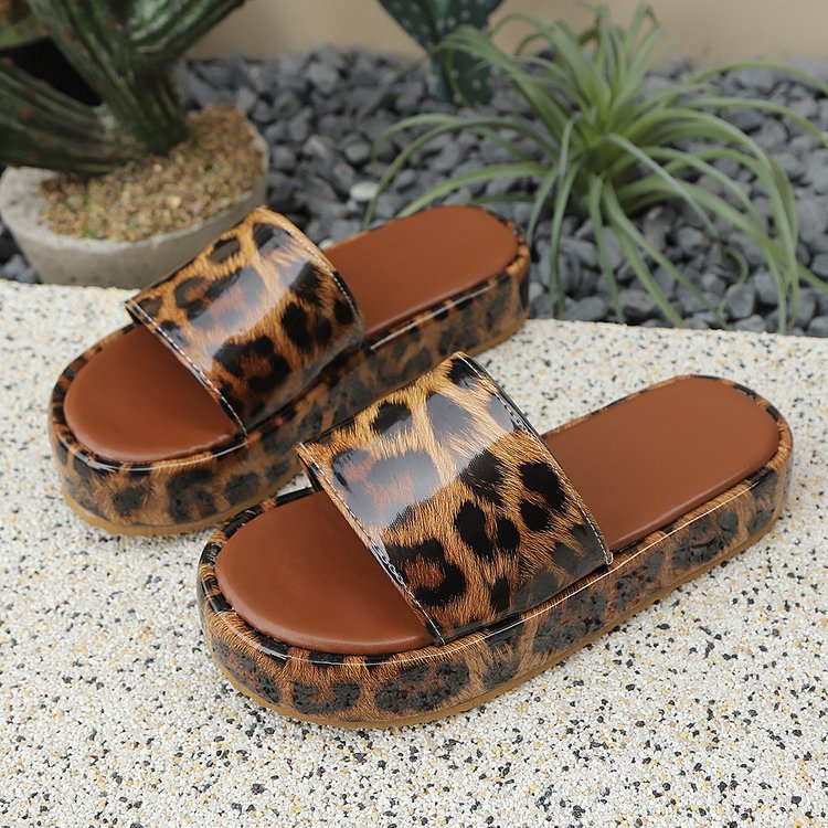 Leopard Print Platform Slide Sandals