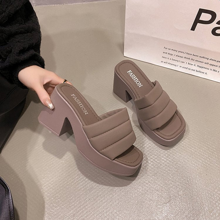 Women's Chunky Block Heel Slide Sandals